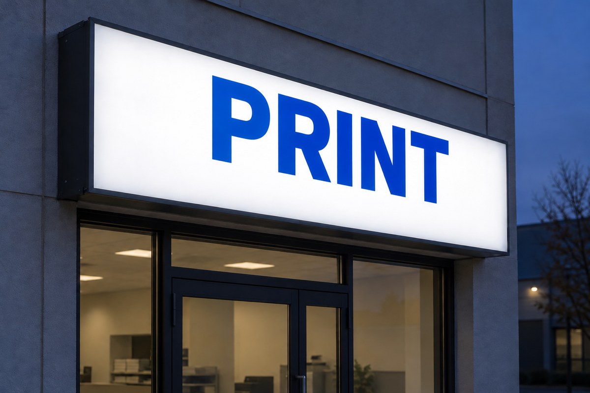تابلو فلکسی مستطیل با نوشته PRINT چاپشده روی صفحه روشن و قاب فلزی